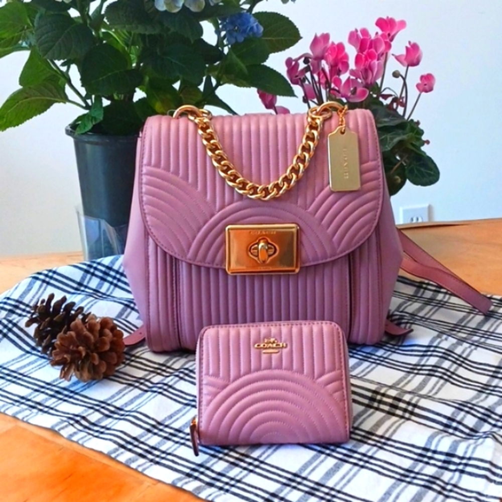Coach Quilted Backpack with Wallet Set